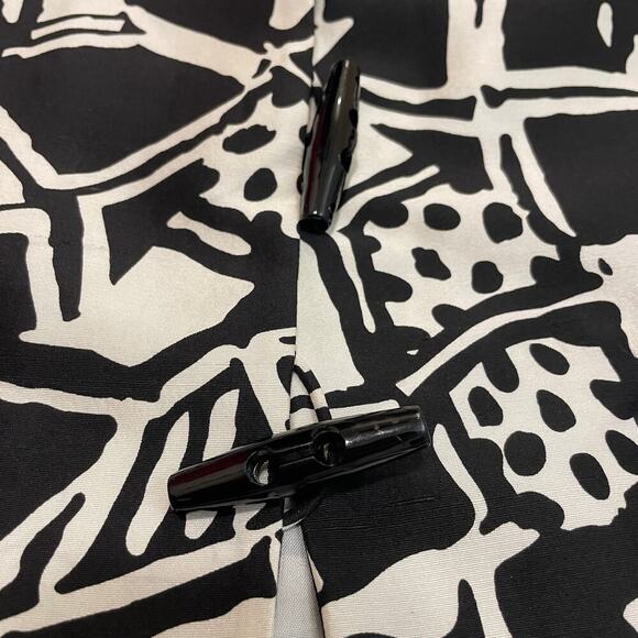 100% Silk Abstract Print Blazer Jacket M | Black White Art Statement Lined - Picture 6 of 8